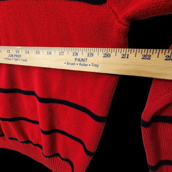 VTG POLO RALPH LAUREN 1/4 ZIP SWEATER RED STRIPED PREPPY HERITAGE CLASSIC SZ LG - Picture 7 of 9